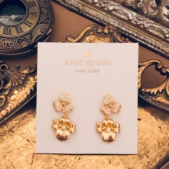 KATE SPADE • Gold Double Dangle Precious Pansy Earrings - Picture 3 of 4